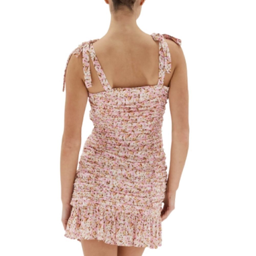 Minkpink Delphine Little Darling Cream and Pink Floral Ruched Mini Dress Large - Picture 2 of 14